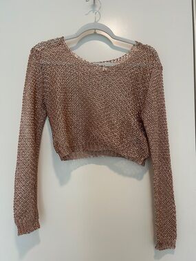 superdown Cropped Open-Knit Sweater in Rose Gold